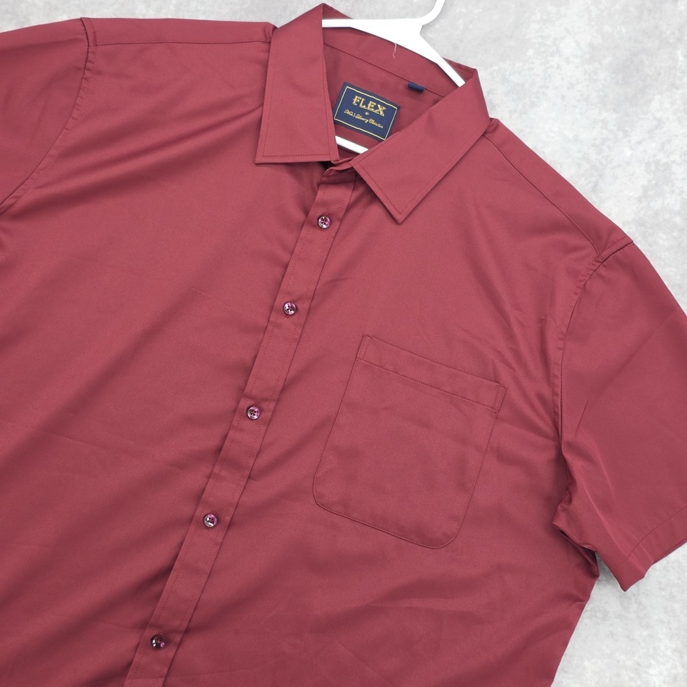 Men's 2XL Burgundy‎ Short Sleeve Dress Shirt Dinner Night Casual Soft Lighweight